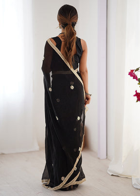 Black Spun Silk Saree With Blouse Piece