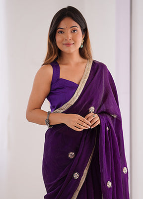 Purple Spun Silk Saree With Blouse Piece