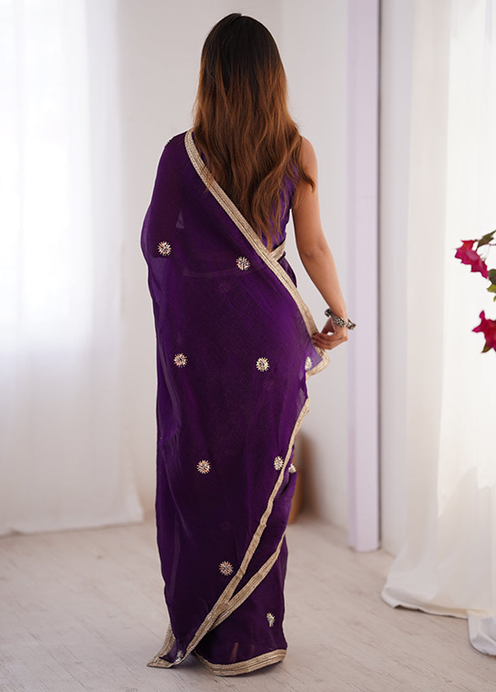 Purple Spun Silk Saree With Blouse Piece