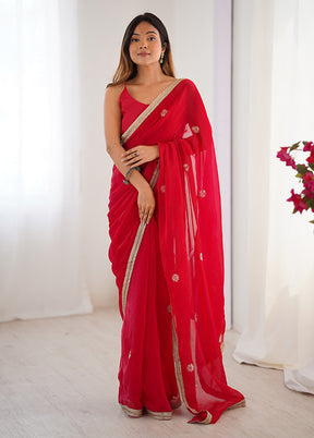 Red Spun Silk Saree With Blouse Piece