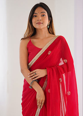Red Spun Silk Saree With Blouse Piece