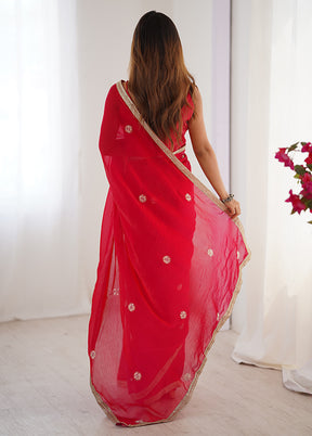 Red Spun Silk Saree With Blouse Piece