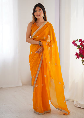Yellow Spun Silk Saree With Blouse Piece