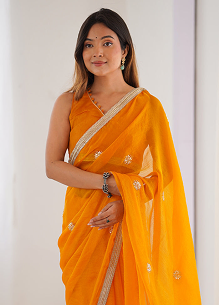 Yellow Spun Silk Saree With Blouse Piece
