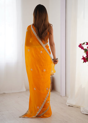 Yellow Spun Silk Saree With Blouse Piece