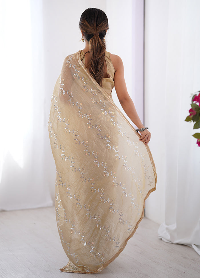 Brown Spun Silk Saree With Blouse Piece