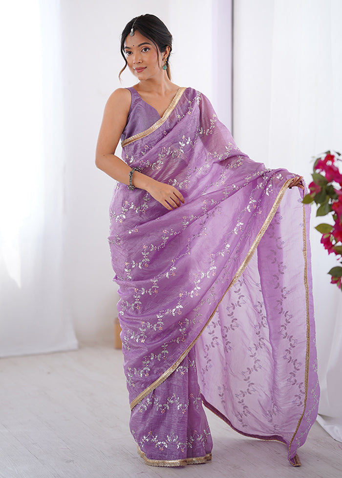 Purple Spun Silk Saree With Blouse Piece