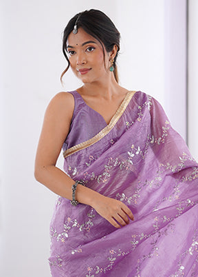 Purple Spun Silk Saree With Blouse Piece