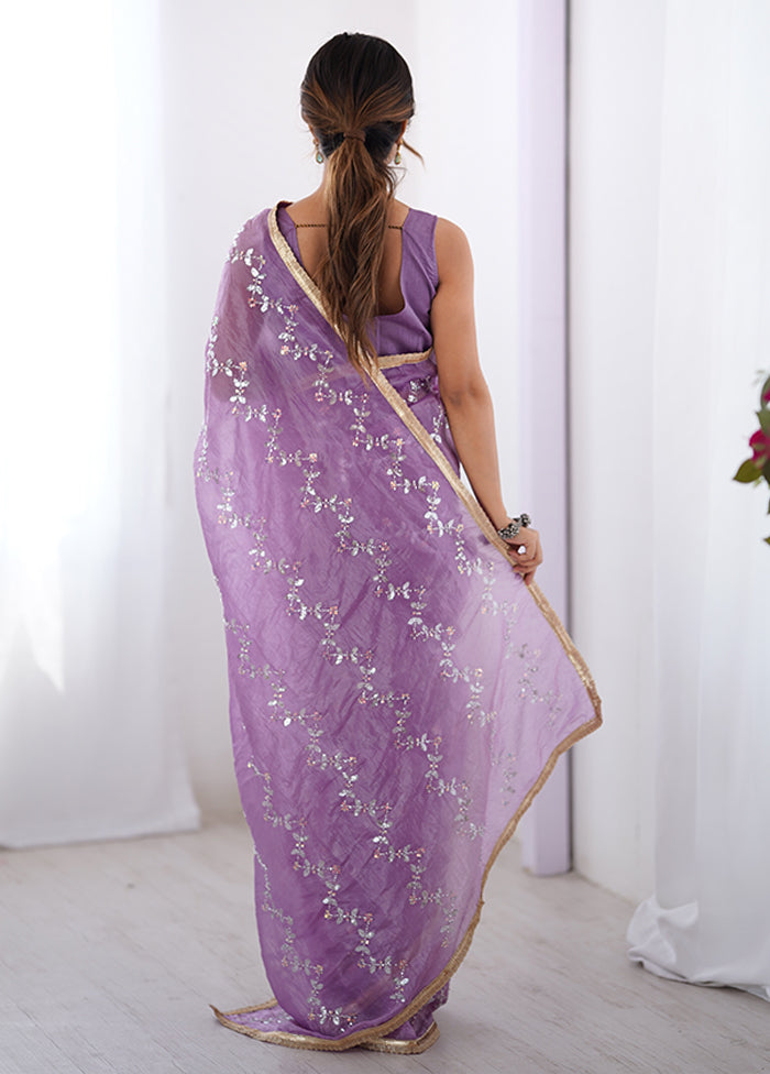 Purple Spun Silk Saree With Blouse Piece