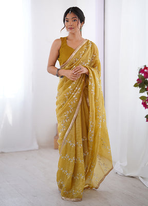 Yellow Spun Silk Saree With Blouse Piece