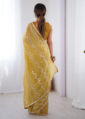 Yellow Spun Silk Saree With Blouse Piece