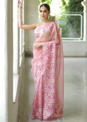 Pink Organza Saree With Blouse Piece