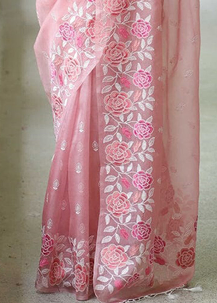 Pink Organza Saree With Blouse Piece