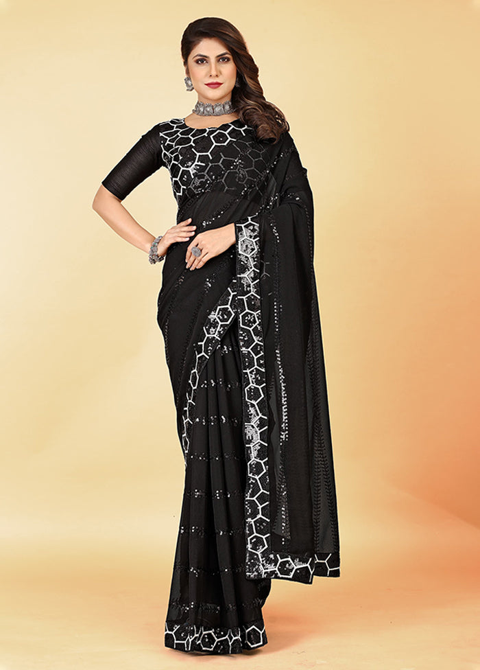 Black Georgette Saree With Blouse Piece