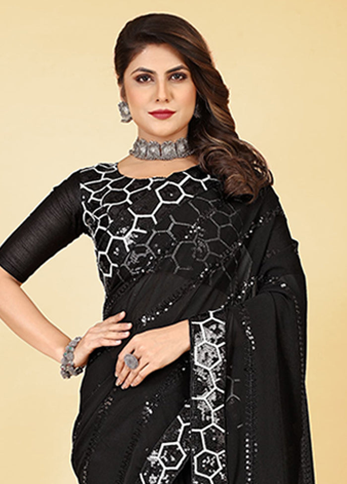 Black Georgette Saree With Blouse Piece
