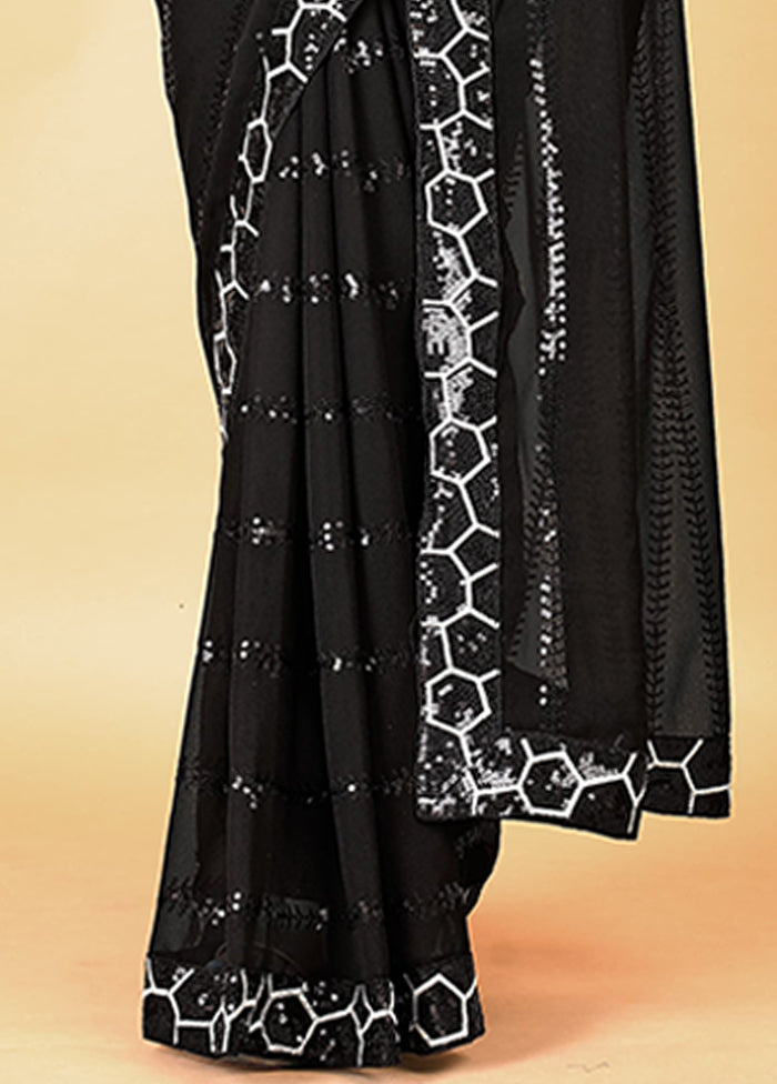 Black Georgette Saree With Blouse Piece