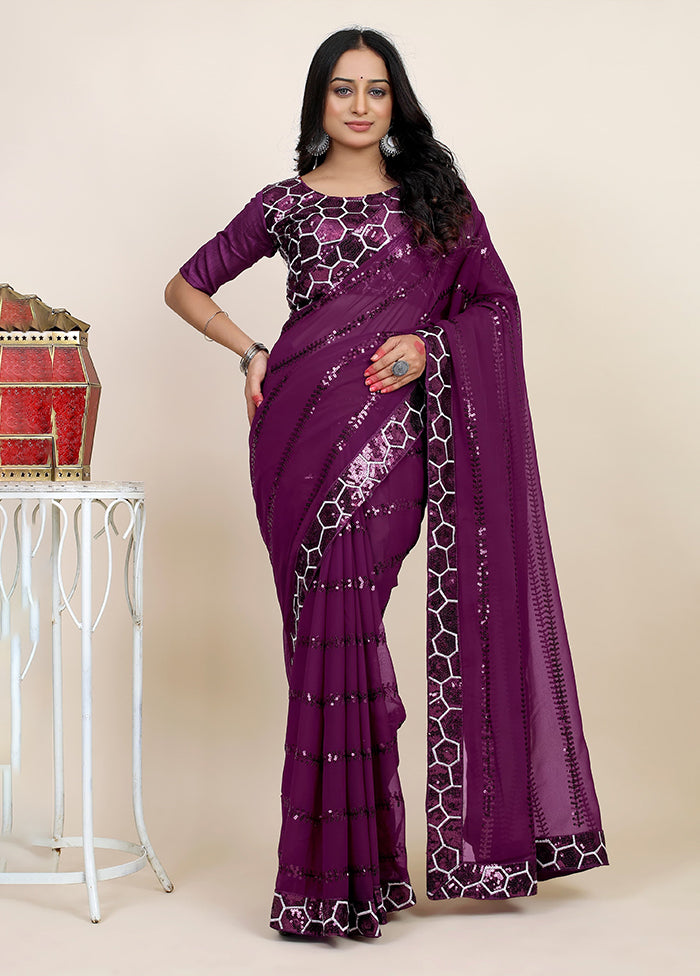 Purple Georgette Saree With Blouse Piece