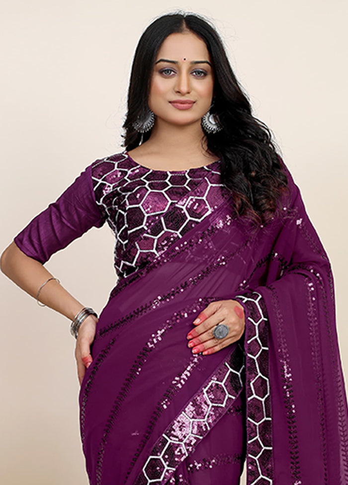 Purple Georgette Saree With Blouse Piece