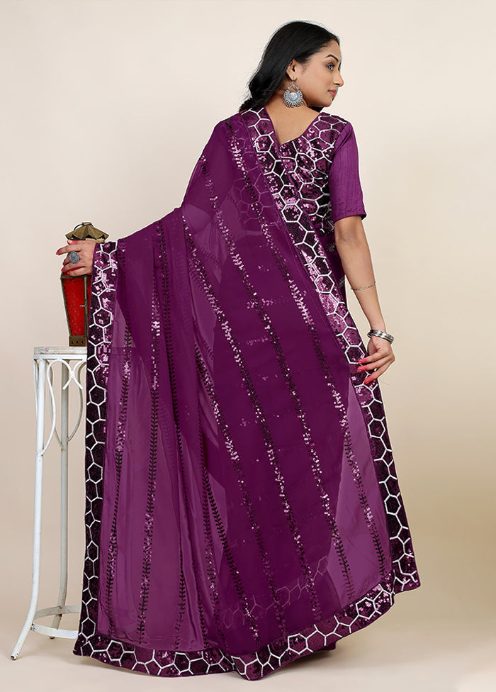 Purple Georgette Saree With Blouse Piece