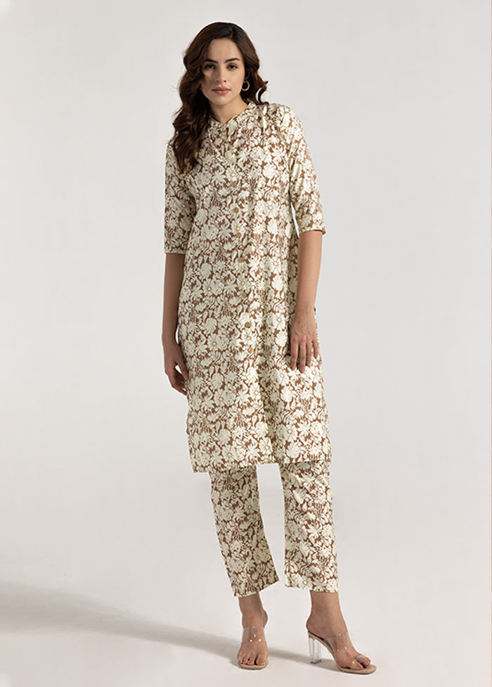 2 Pc Brown Silk Kurti Set