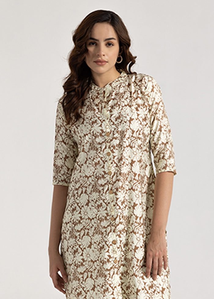 2 Pc Brown Silk Kurti Set