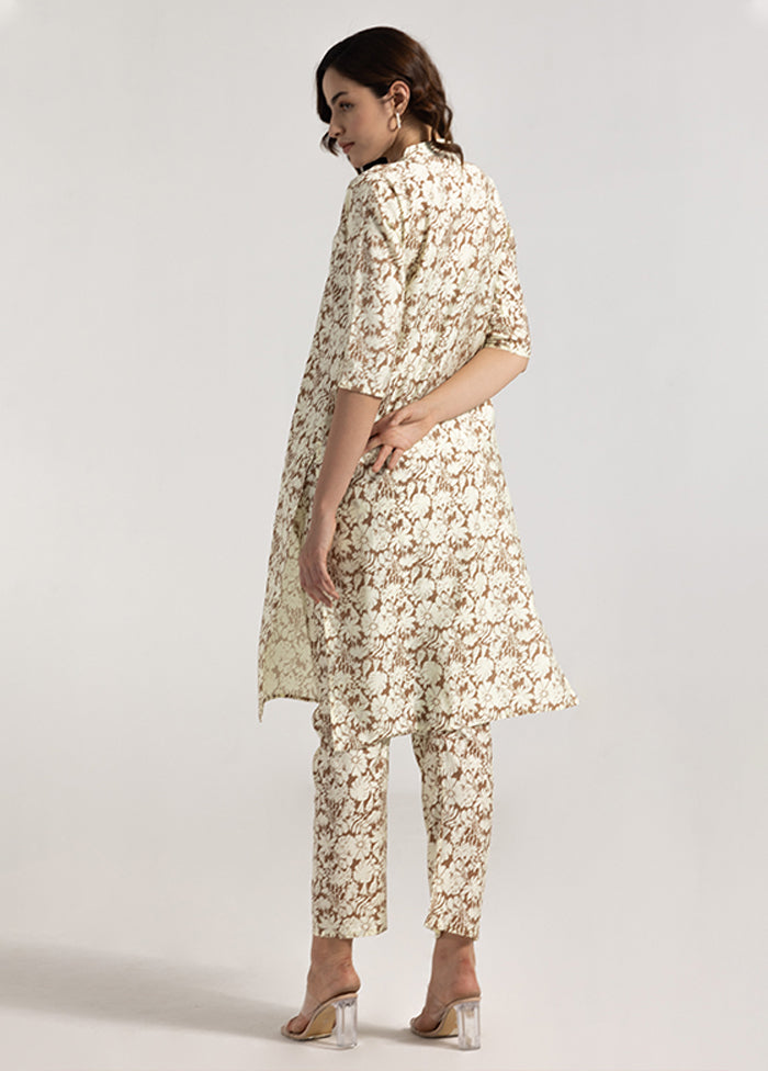 2 Pc Brown Silk Kurti Set