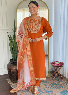 3 Pc Orange Silk Suit Set