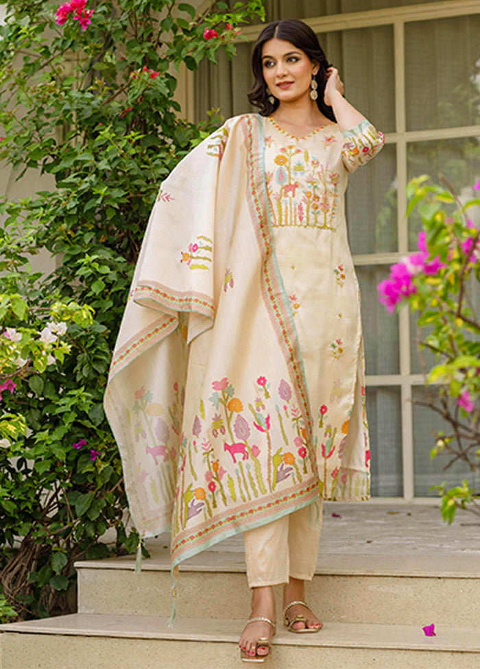 3 Pc Brown Silk Suit Set