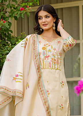 3 Pc Brown Silk Suit Set