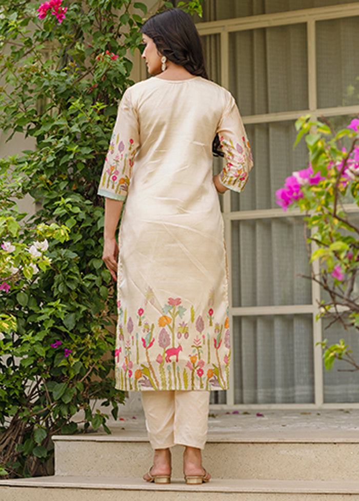 3 Pc Brown Silk Suit Set
