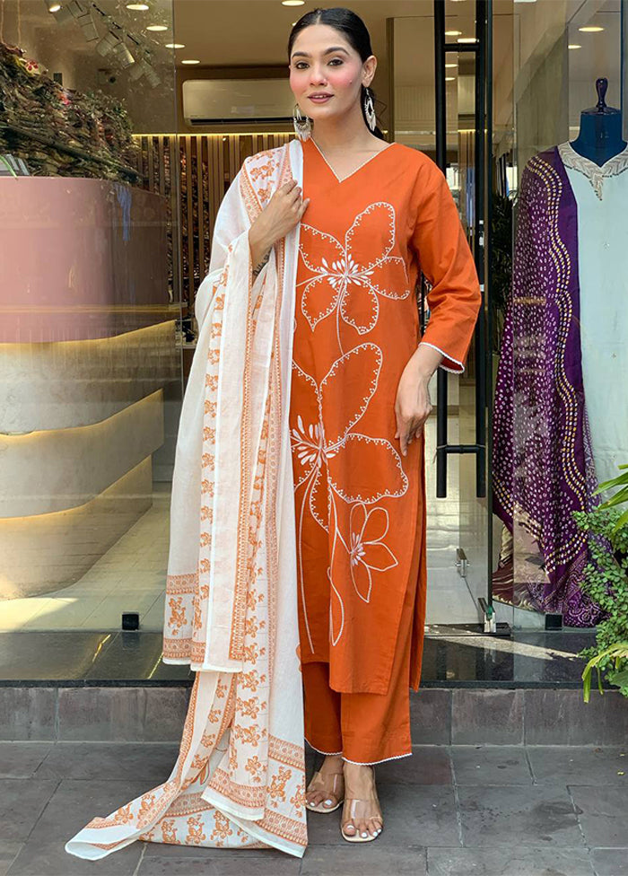 3 Pc Orange Silk Suit Set