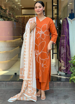 3 Pc Orange Silk Suit Set