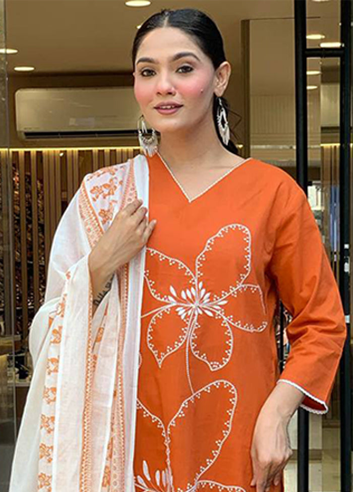 3 Pc Orange Silk Suit Set