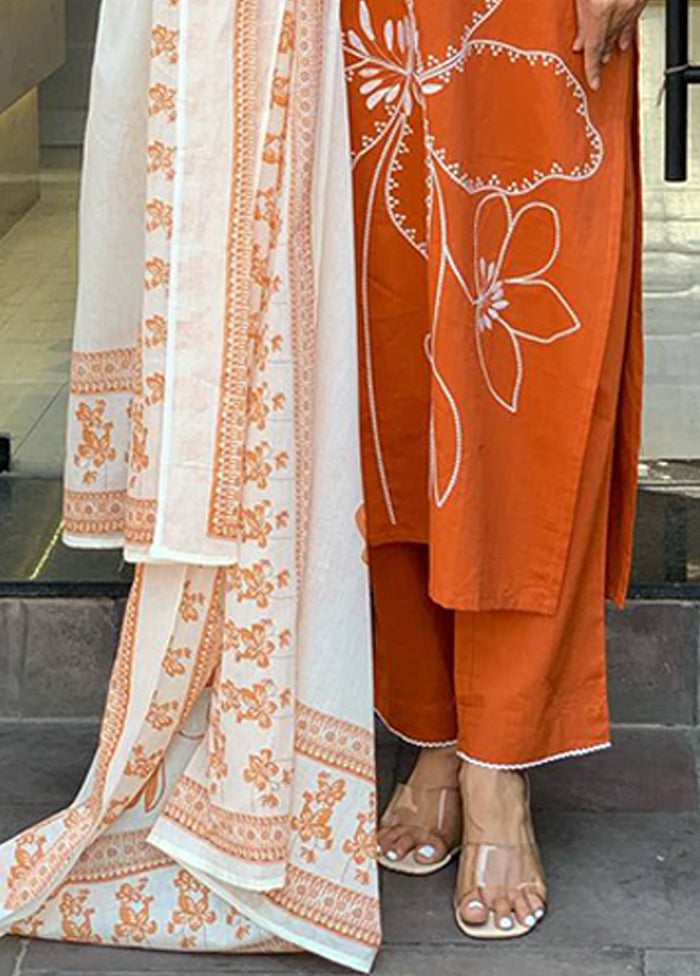 3 Pc Orange Silk Suit Set