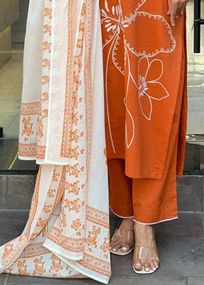 3 Pc Orange Silk Suit Set