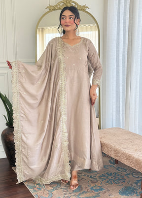 3 Pc Brown Silk Suit Set