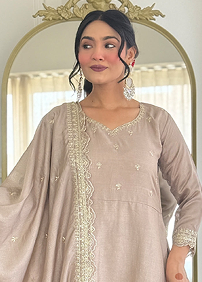 3 Pc Brown Silk Suit Set