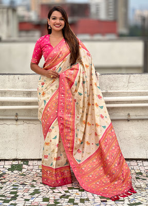 Cream Spun Silk Saree With Blouse Piece