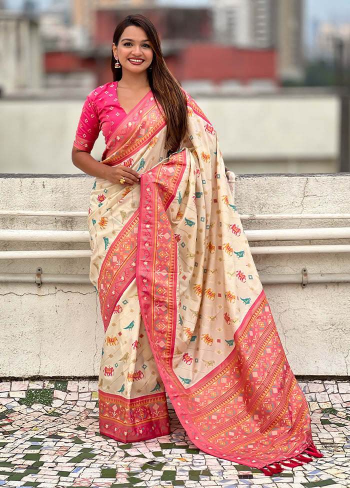 Cream Spun Silk Saree With Blouse Piece