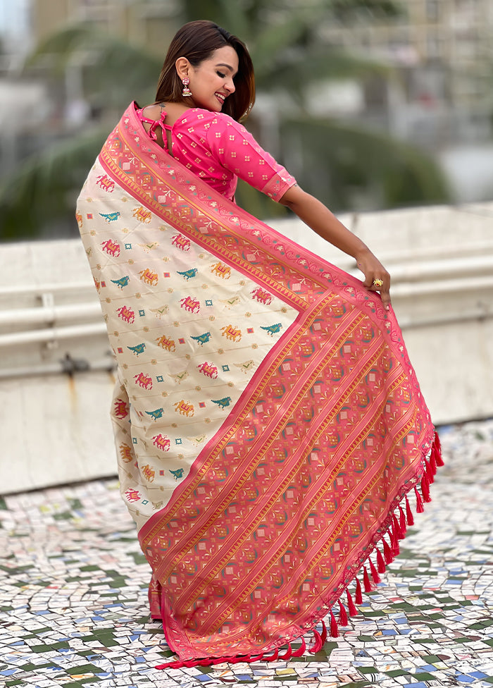 Cream Spun Silk Saree With Blouse Piece