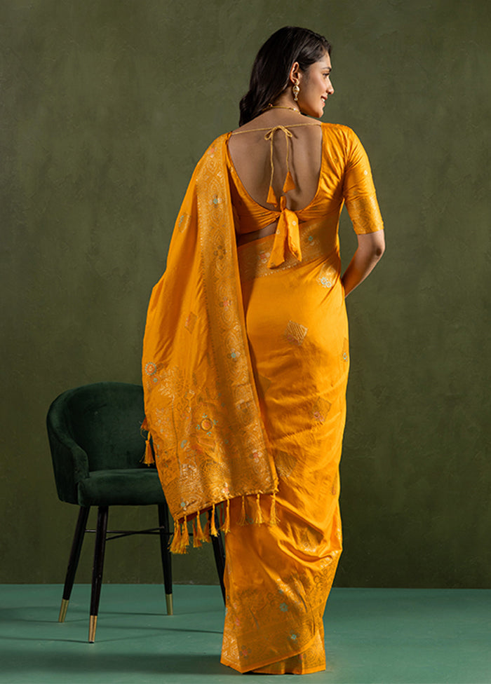 Yellow Spun Silk Saree With Blouse Piece
