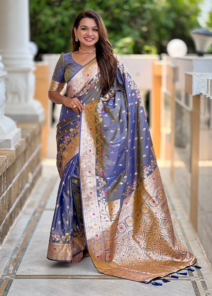 Grey Spun Silk Saree With Blouse Piece
