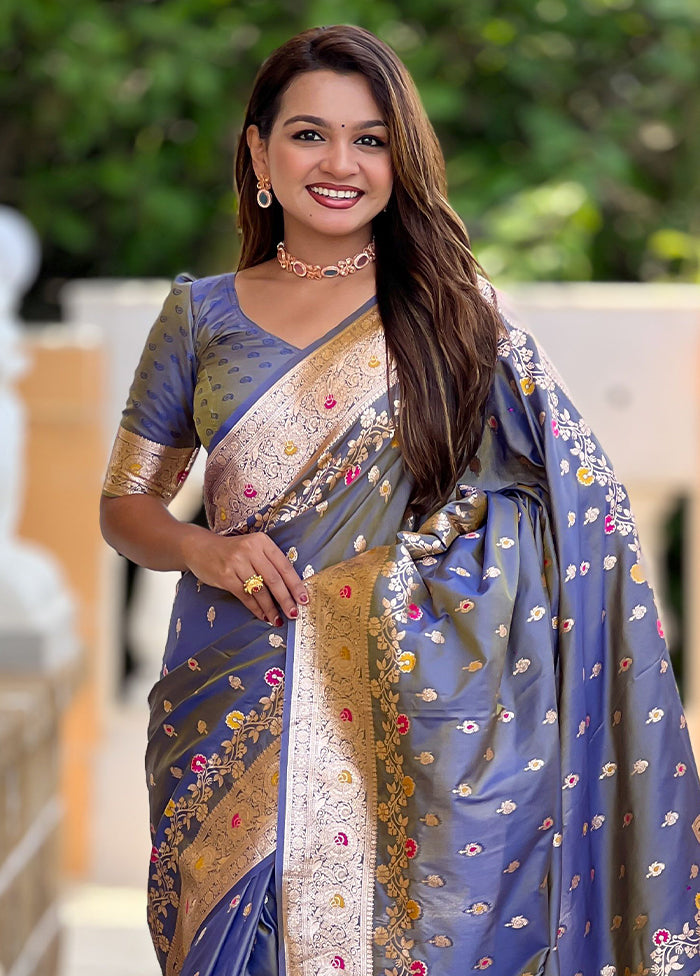Grey Spun Silk Saree With Blouse Piece