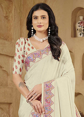 Cream Spun Silk Saree With Blouse Piece