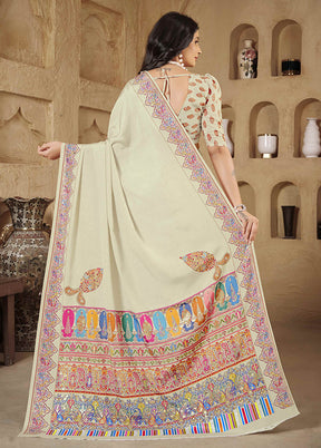 Cream Spun Silk Saree With Blouse Piece