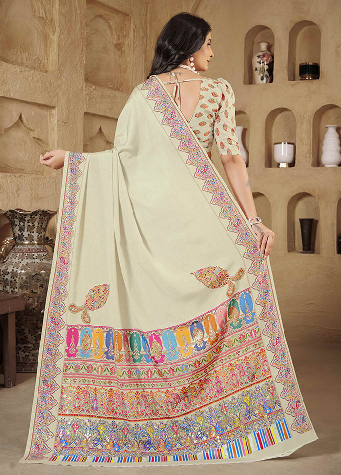 Cream Spun Silk Saree With Blouse Piece