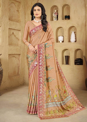 Peach Spun Silk Saree With Blouse Piece