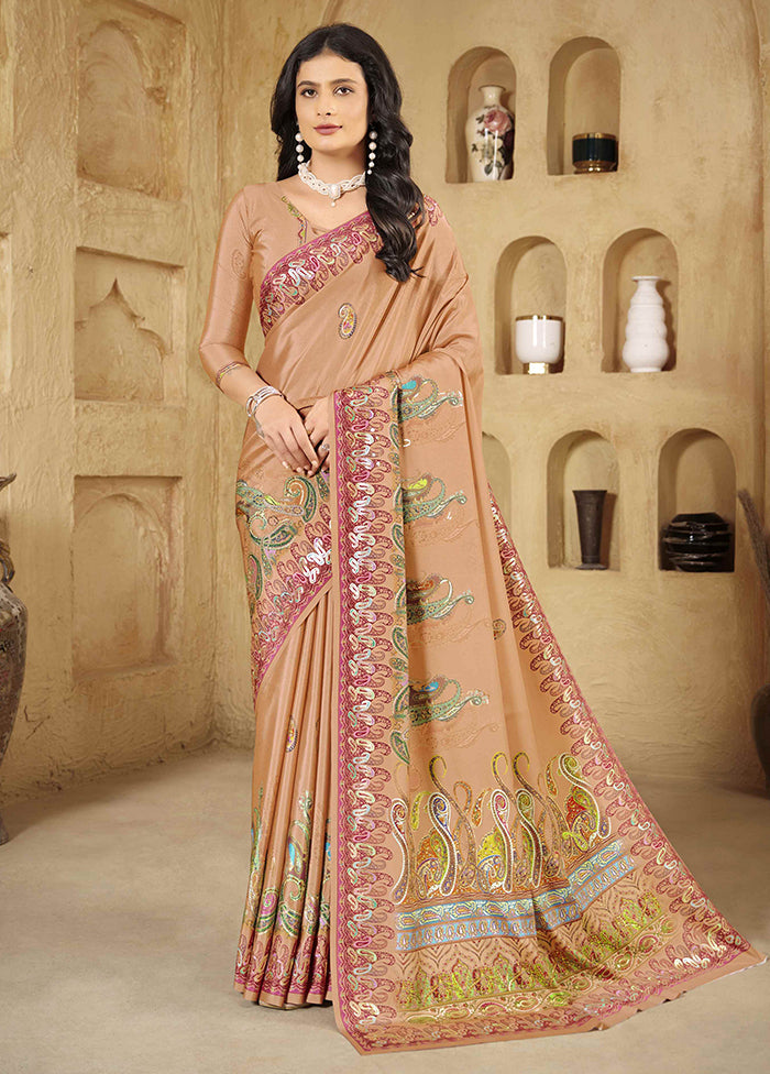 Peach Spun Silk Saree With Blouse Piece