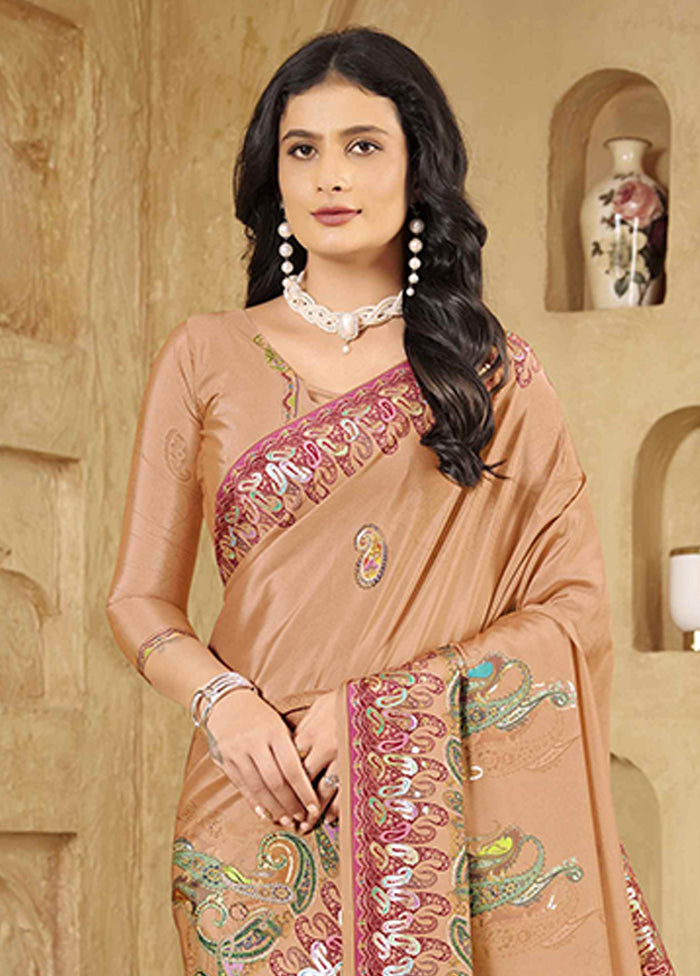 Peach Spun Silk Saree With Blouse Piece