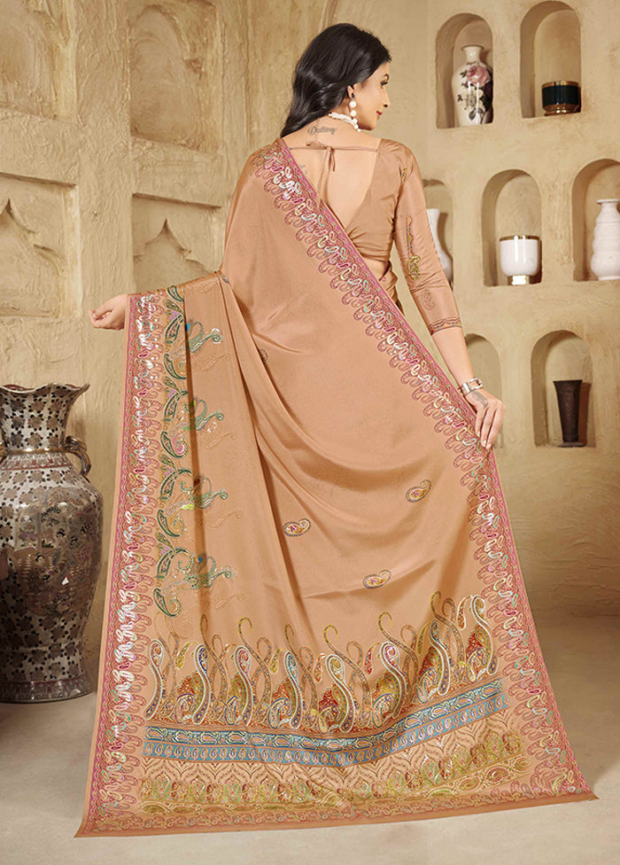 Peach Spun Silk Saree With Blouse Piece